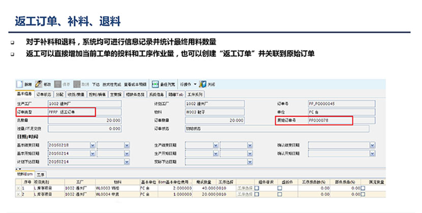 返工订单、补料、退料