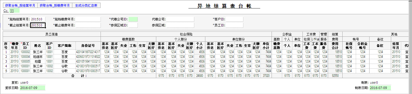 异地结算表台帐